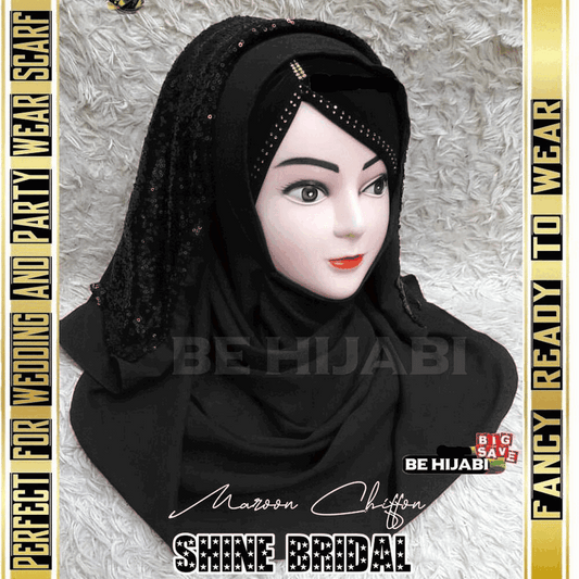 Shining Star Fancy Ready to Wear Hijab - Luxury Fashion - Perfect For Wedding And Party Wear Scarf Color Black