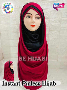 Pin less Hijab Maroon Black