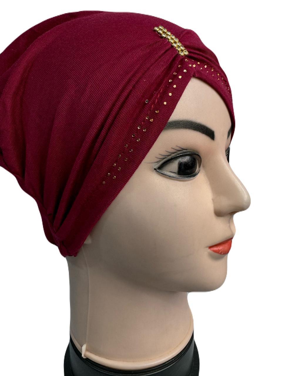 Side Parting Hijab Cap Maroon