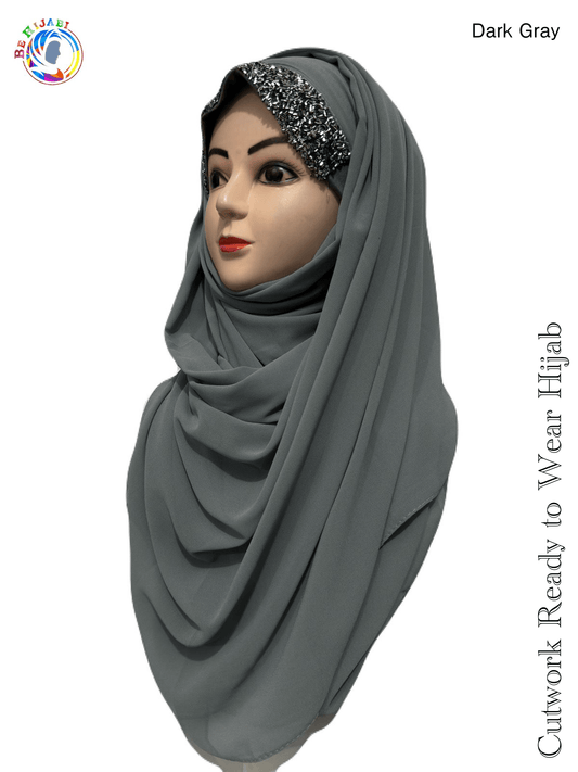 Bridal Attach Cap Hijab Color Grey