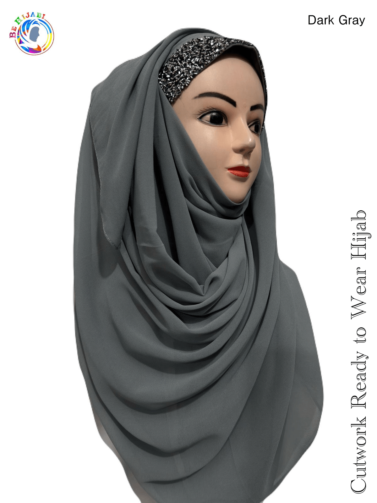 Bridal Attach Cap Hijab Color Grey