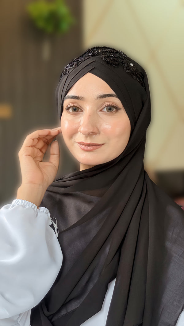 Cutwork Ready to Wear Hijab Color - Black