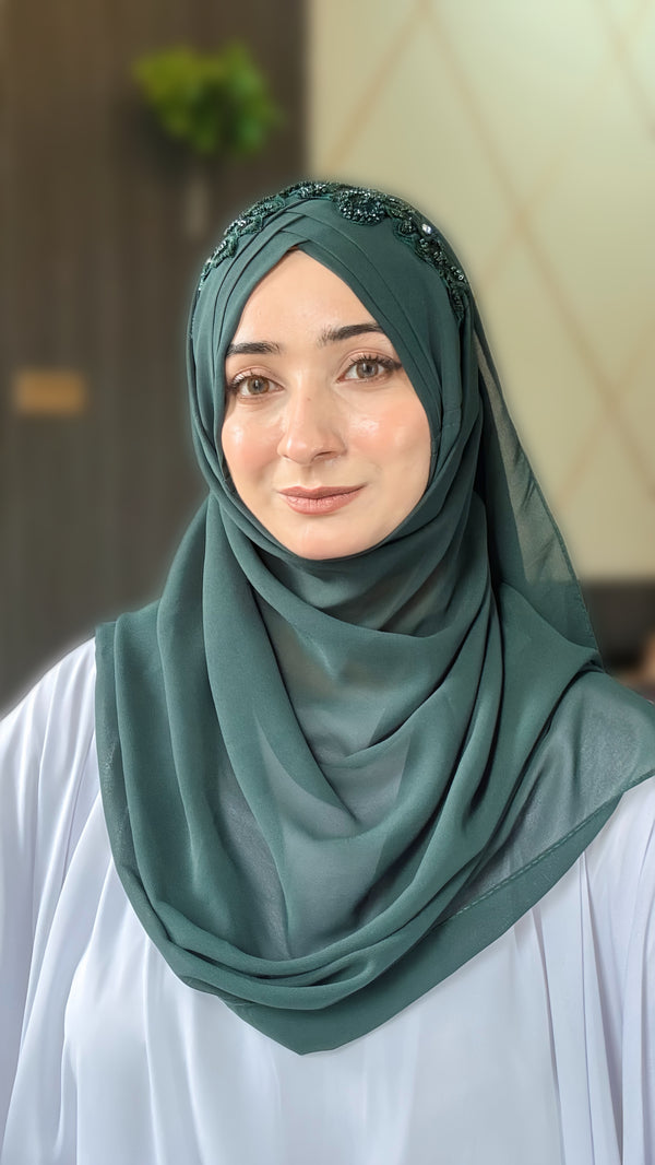 Cutwork Ready to Wear Hijab Color - Bottle Green