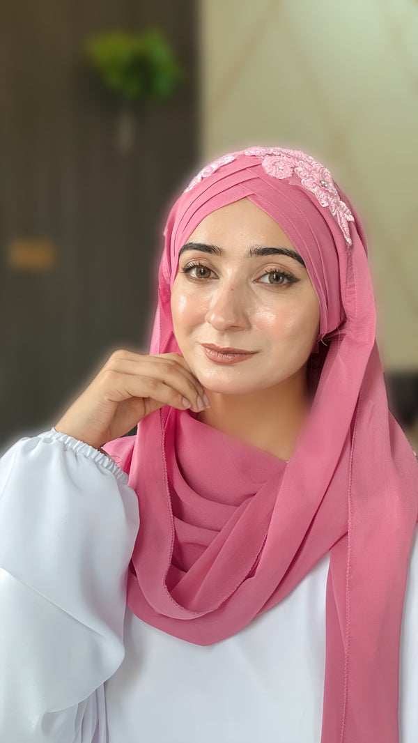 Cutwork Ready to Wear Hijab Color - T Pink
