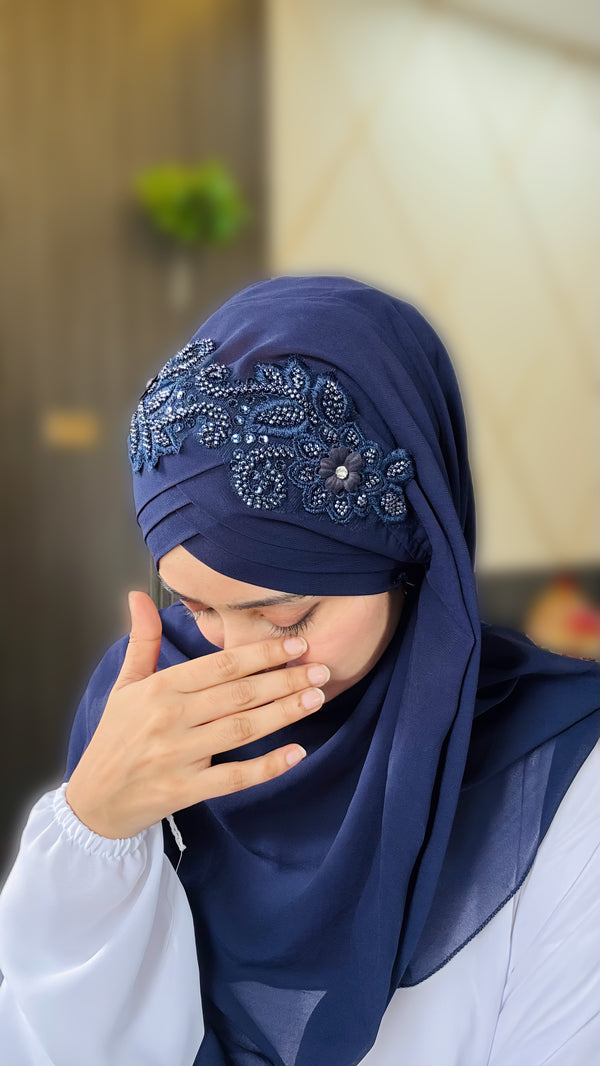 Cutwork Ready to Wear Hijab Color - Navy Blue