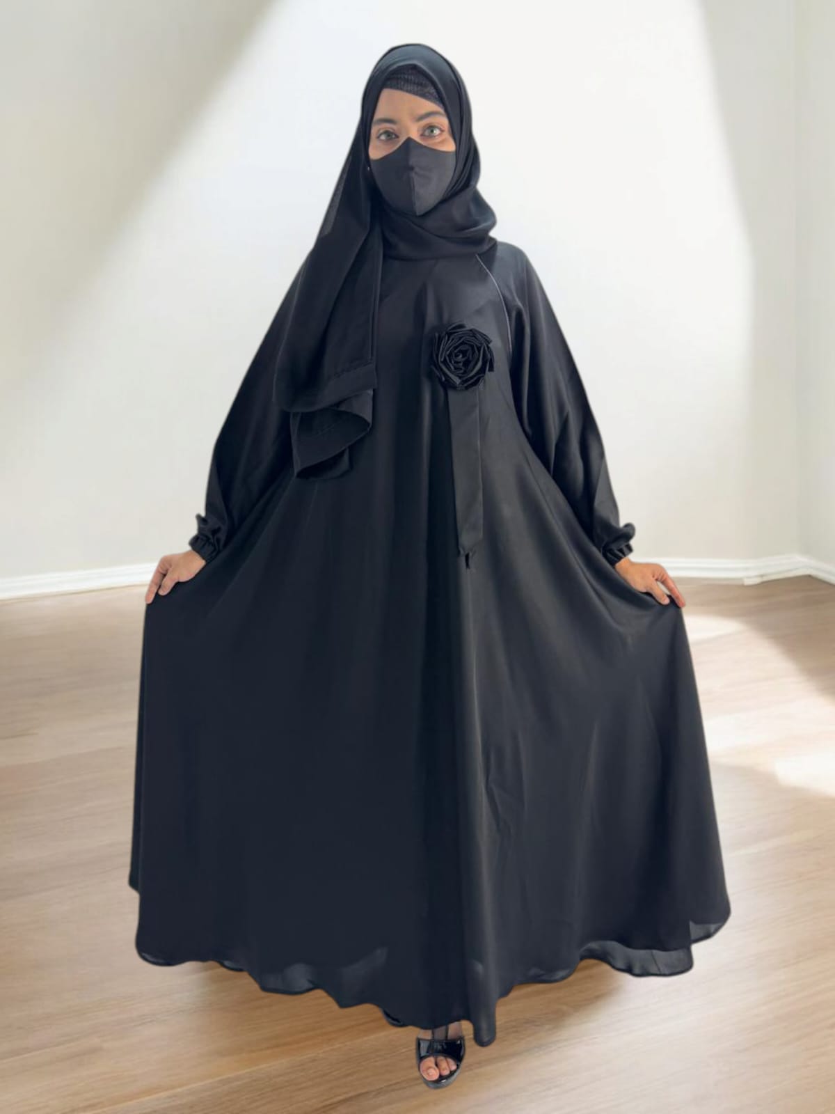 3d Flower Dubai Abaya Black