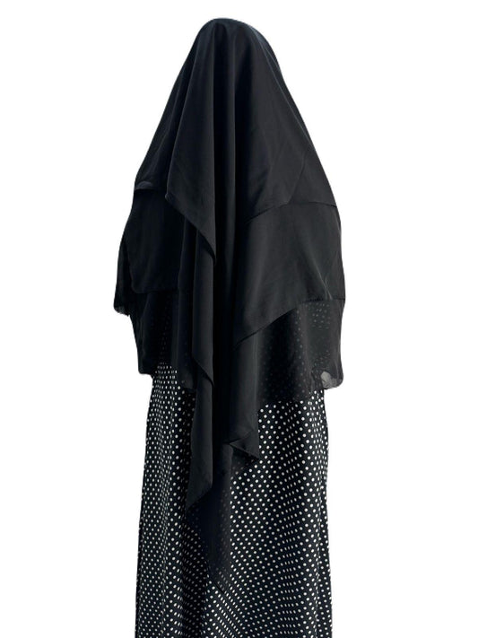 Three Layers Chiffon Khimar Color Black