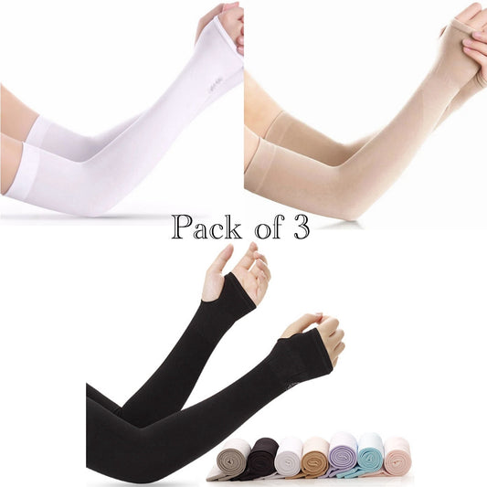 Ice Fabric Arm Sleeves Pack of 3 Black_White_Skin