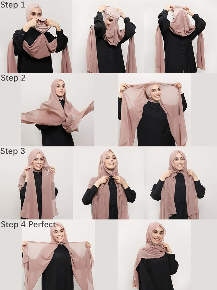 Instant Chiffon Hijab Set 3-in-1 Hijabs Scarf with Built-in Magnets an ...