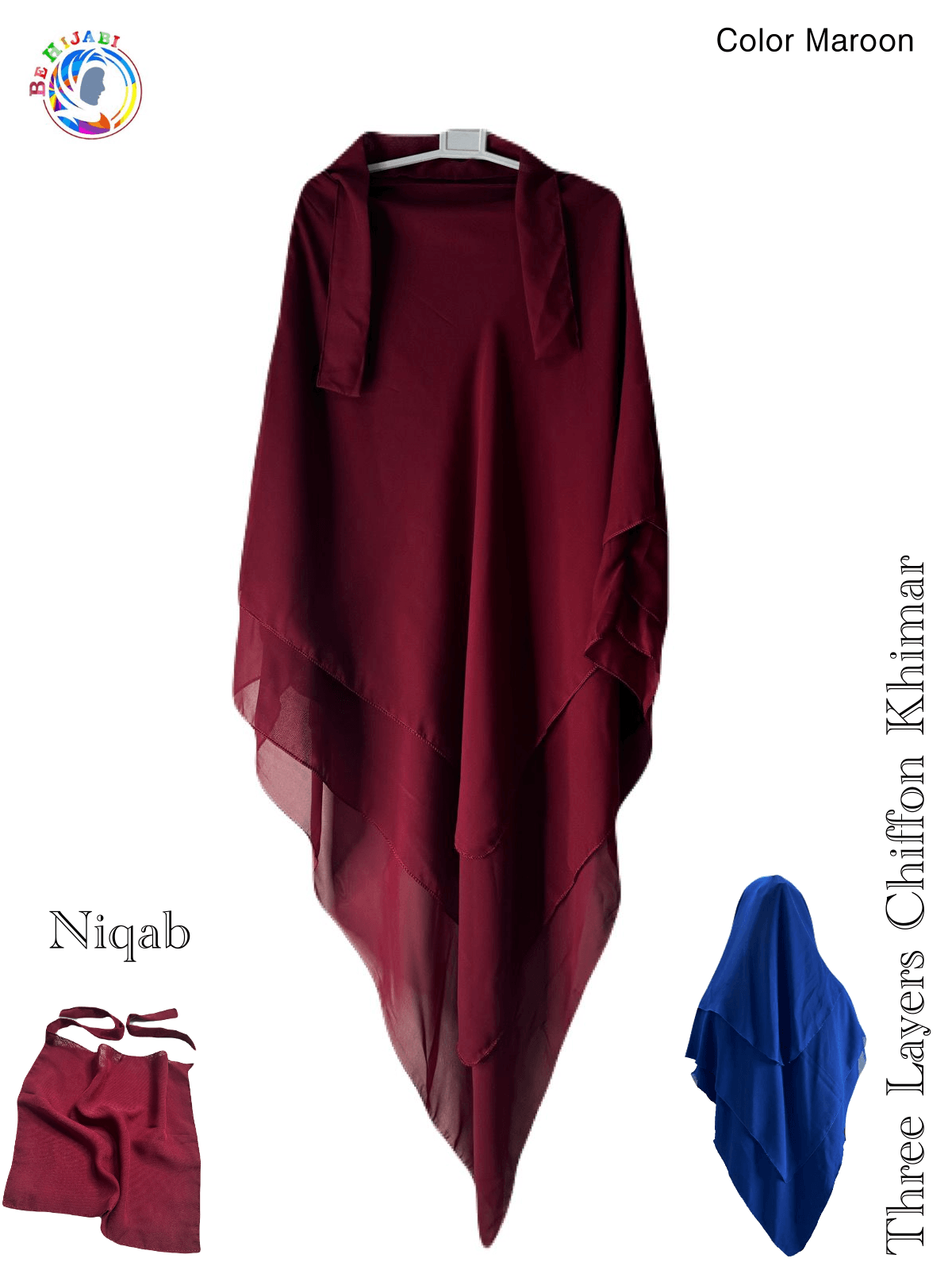 Three Layers Chiffon Khimar Color Maroon