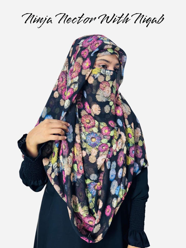 Premium Printed Ninja Nector Hijab With Niqab Design P9
