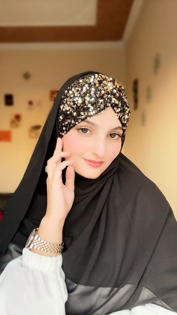 Bridal Hijab Shining Star 2.0 Black & Golden Star