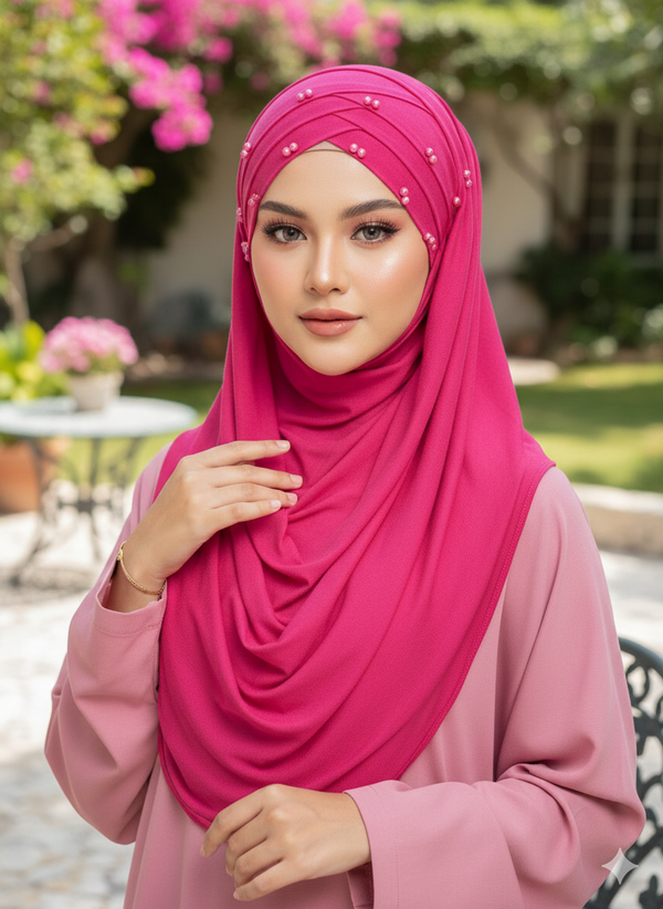 Pearl Turkish Hijab Cotton jersey Color Shocking pink