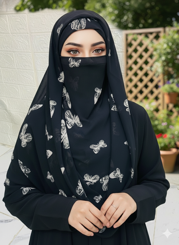 Premium Printed Ninja Nector Hijab With Niqab Design P23