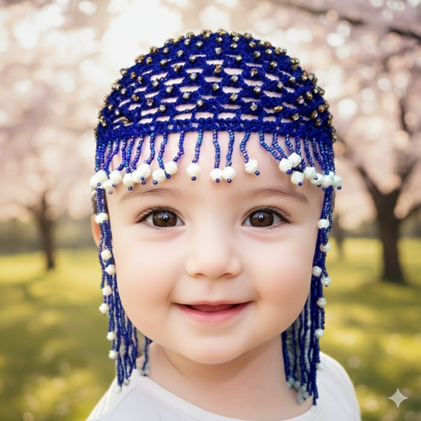 Unique Handmade Kashmiri Baby Cap Blue