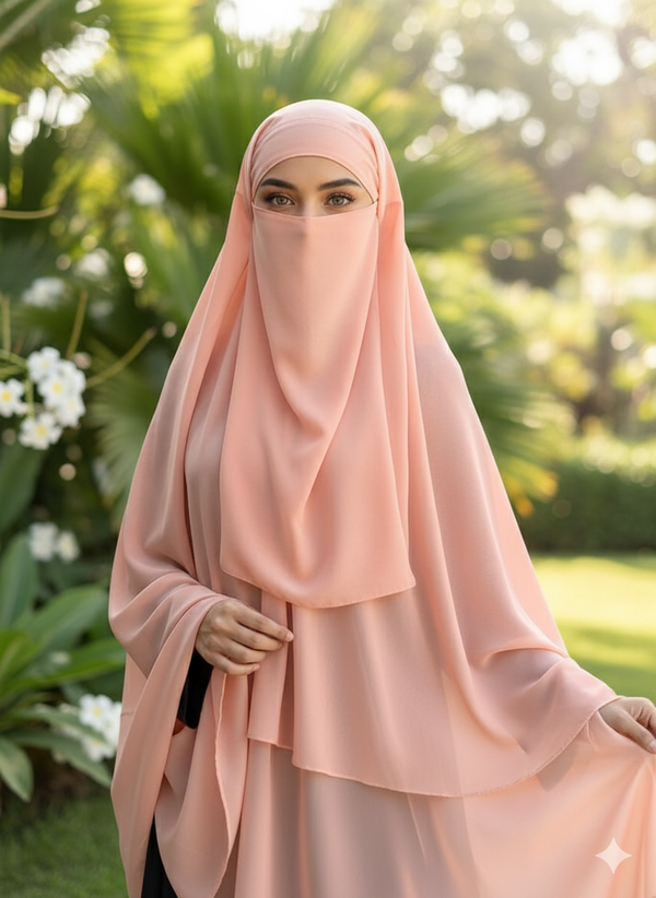 Zipper Hijab With Niqab Peach