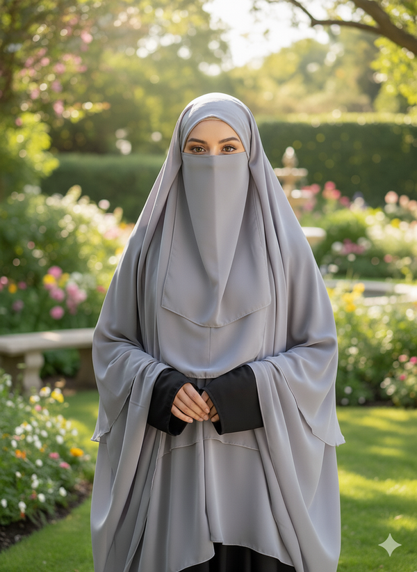 Zipper Hijab With Niqab Gray