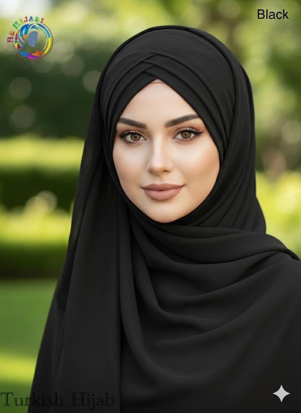 Turkish Scarf Chiffon Layer instant Ready To Wear Color Black