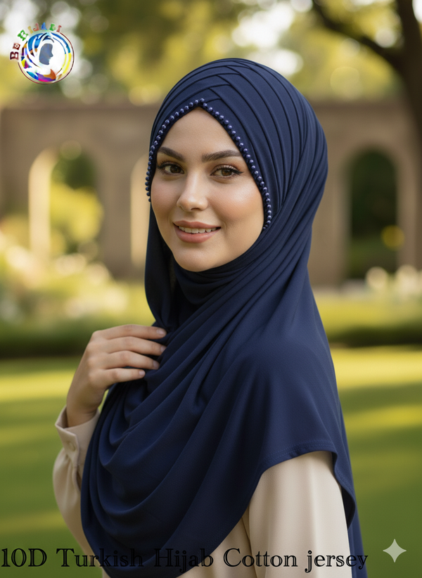 10 D Turkish Hijab Cotton jersey Color Navy Blue
