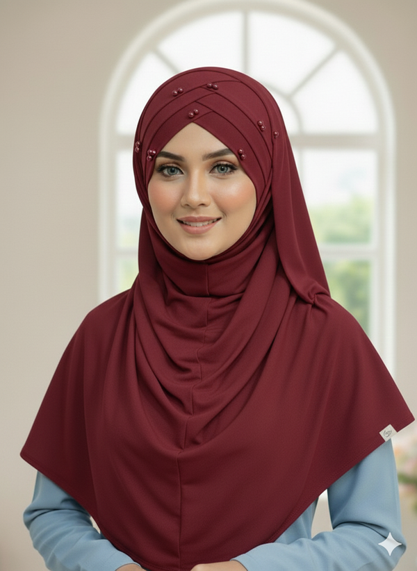 Pearl Turkish Hijab Cotton jersey Color Maroon