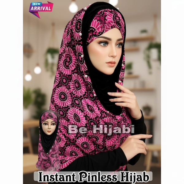 Luxury Pinless Instant Scarf With inner Cap  Color Shocking Pink