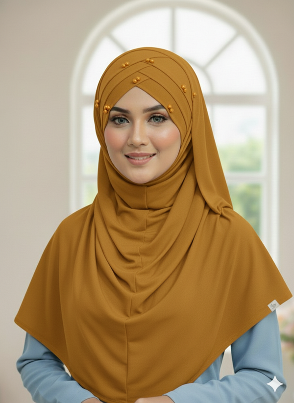 Pearl Turkish Hijab Cotton jersey Color Mustard