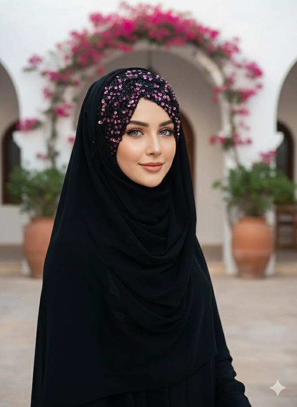 Bridal Hijab Shining Star 2.0 Black & Pink Star