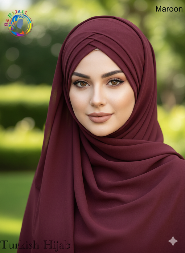 Turkish Scarf Chiffon Layer instant Ready To Wear Color Maroon