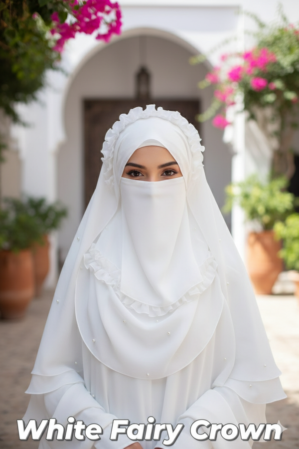 White Fairy Crown Beautiful Hijab With Naqab