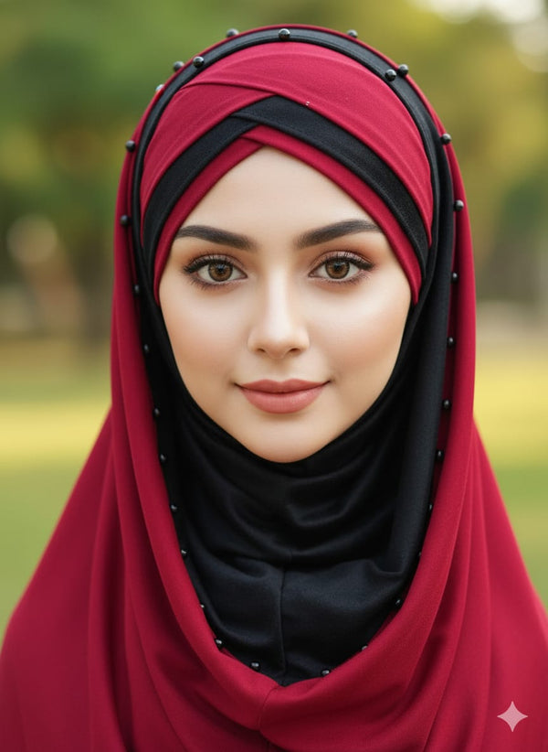 Pin less Hijab Maroon Black