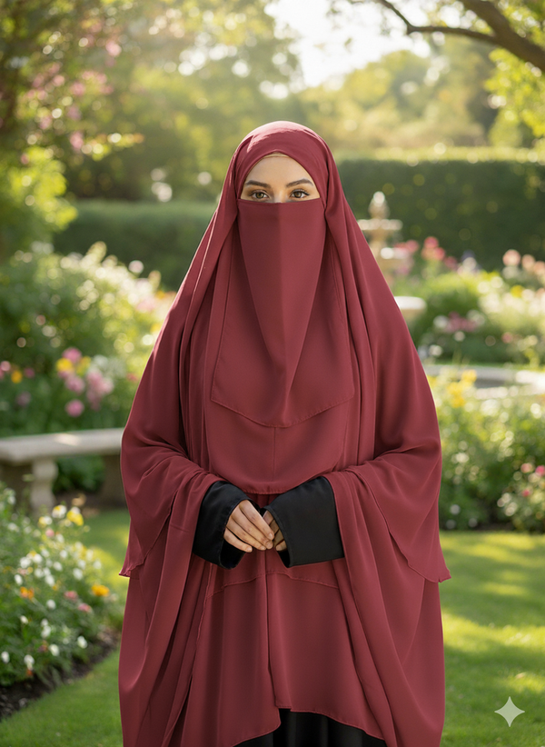 Zipper Hijab With Niqab Maroon