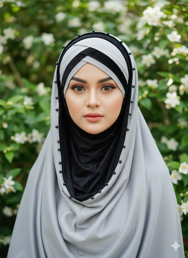 Pin less Hijab Grey Black