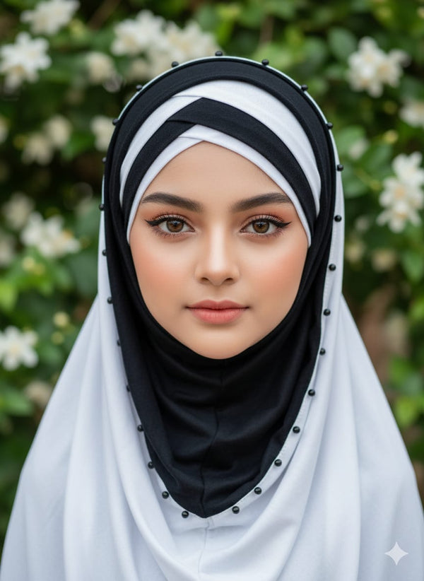 Pin less Hijab White Black