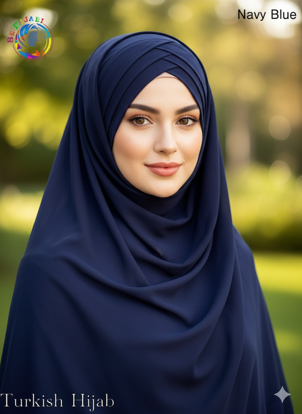 Turkish Scarf Chiffon Layer instant Ready To Wear Color Navy Blue