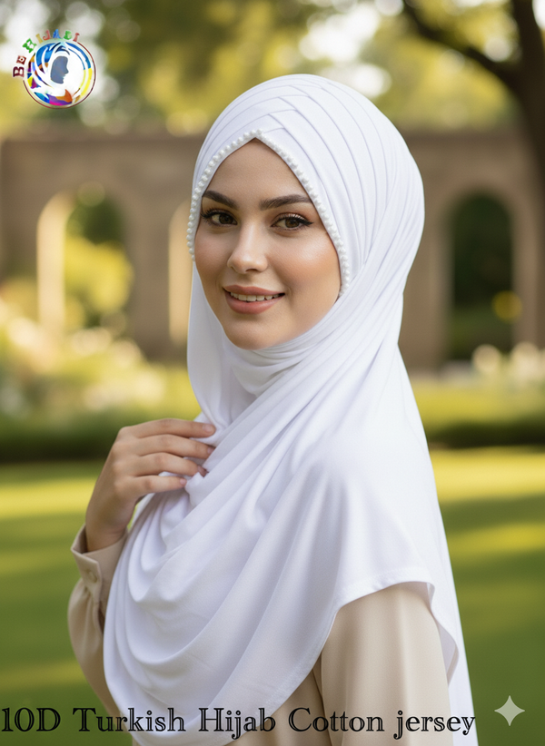 10 D Turkish Hijab Cotton jersey Color White