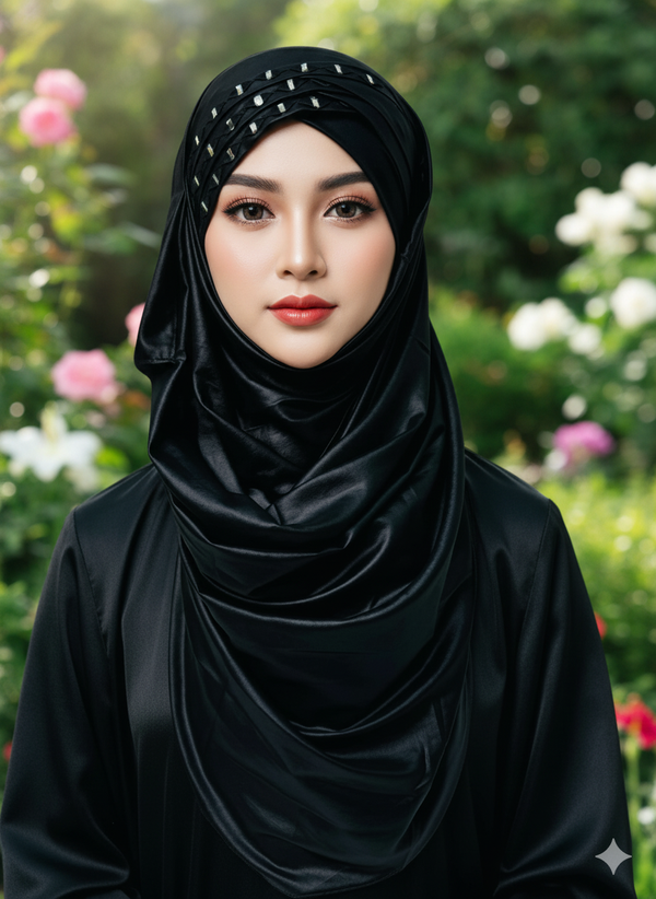 Mirror Turkish Ready To Wear Hijab Shimmer Color Black Shine