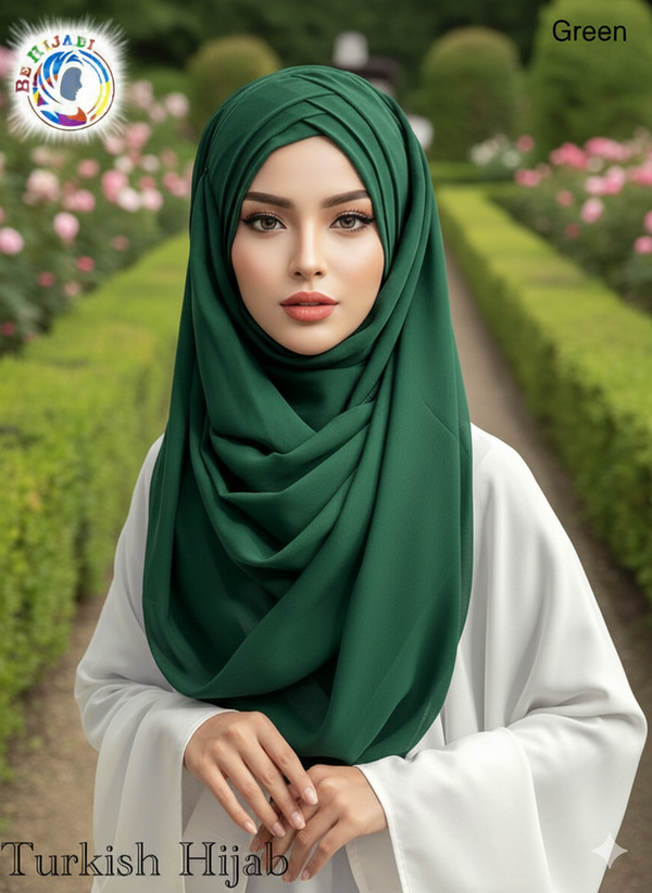 Turkish Scarf Chiffon Layer instant Ready To Wear Color Green