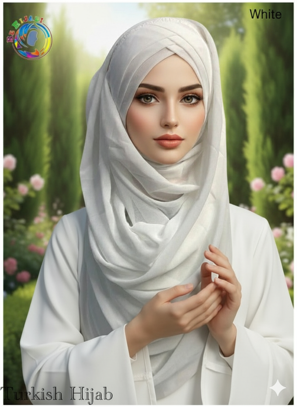 Turkish Scarf Chiffon Layer instant Ready To Wear Color White