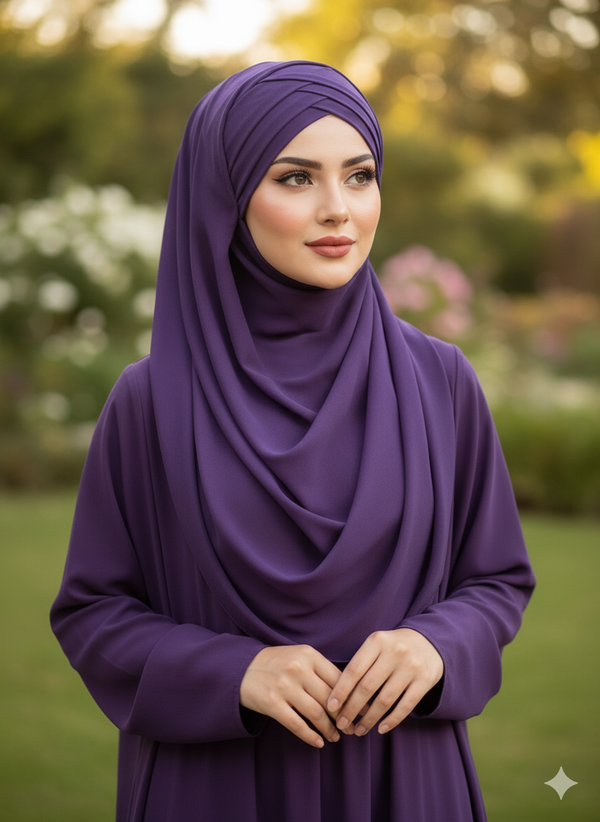 Turkish Scarf Chiffon Layer instant Ready To Wear Color Purple