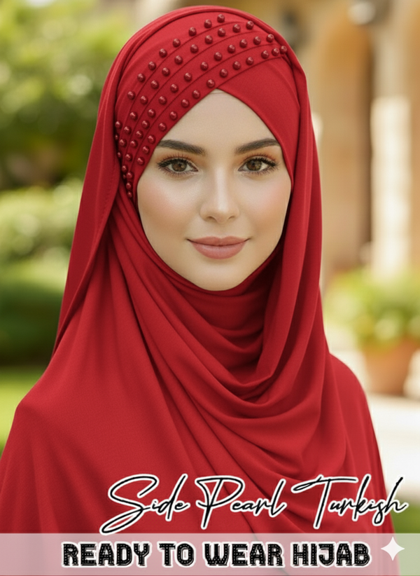 Side Pearl Turkish Hijab Cotton jersey Color Red