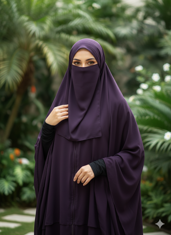 Zipper Hijab With Niqab Dark Purple