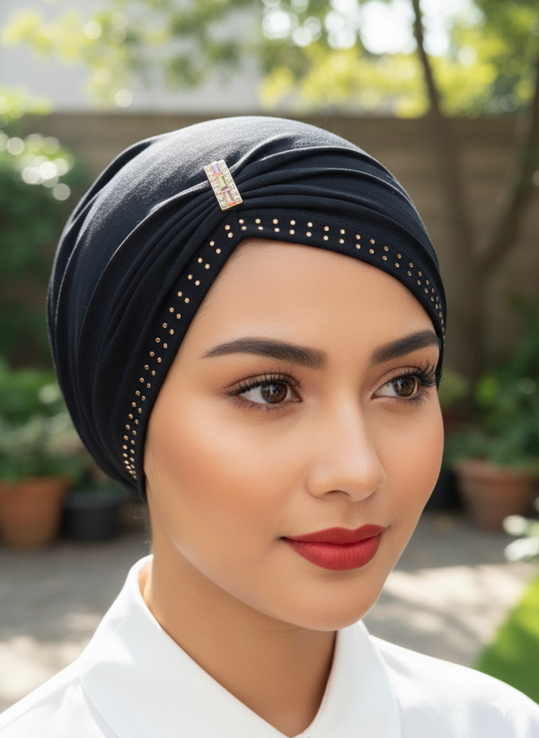 Side Party Hijab Cap Black