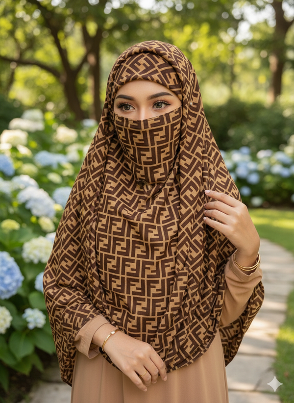 Premium Printed Ninja Nector Hijab With Niqab Design P24