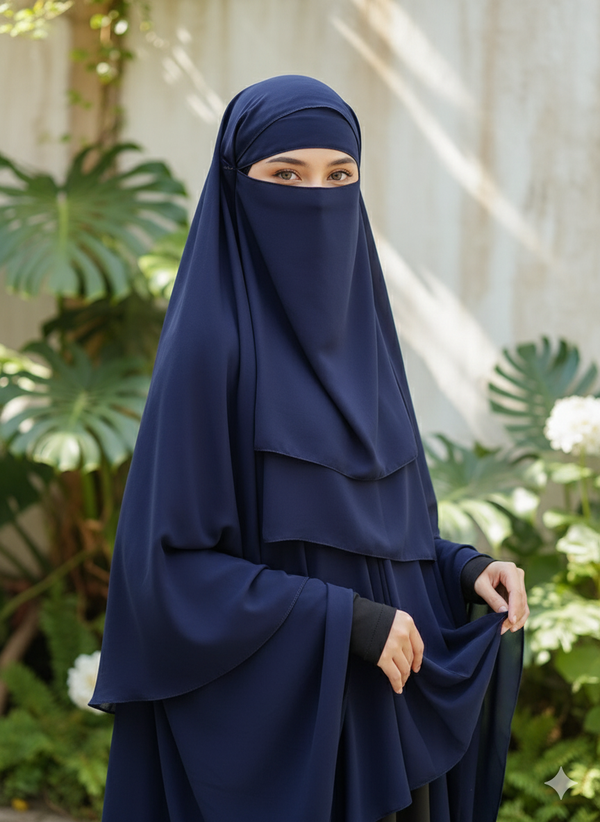 Zipper Hijab With Niqab Navy Blue