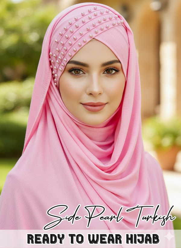 Side Pearl Turkish Hijab Cotton jersey Color Pink