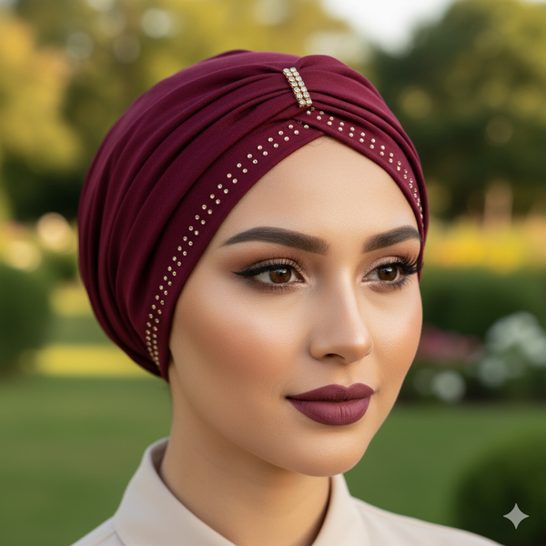 Side Party Hijab Cap Maroon