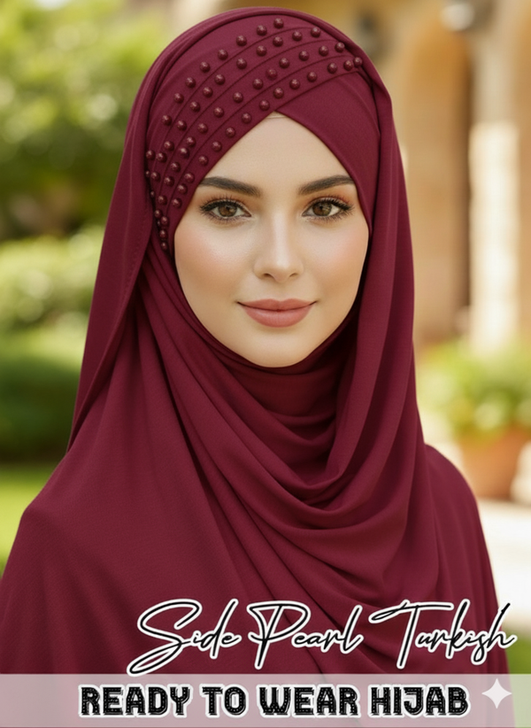 Side Pearl Turkish Hijab Cotton jersey Color Maroon
