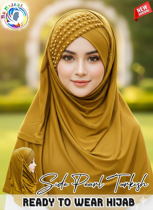 Side Pearl Turkish Hijab Cotton jersey Color Gold