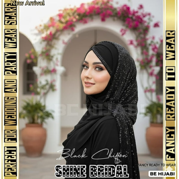 Shining Star Fancy Ready to Wear Hijab - Luxury Fashion - Perfect For Wedding And Party Wear Scarf Color Black