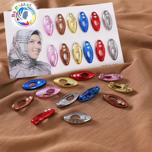 12 Pcs Plastic Rhinestone Muslim Hijab Pins Islamic Scarf Safety Pins